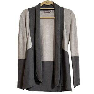Evolution by Cyrus Gray Colorblock Open Front Shawl Collar Ribbed Cardigan S